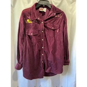 Looney Tunes Tweety Bird womens Western Pearl Snap Button Up size Large